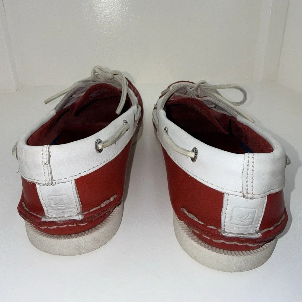 Sperry Top-Sider Men's Red White Leather 2-Eye Boat Shoes Loafers Size 12 M